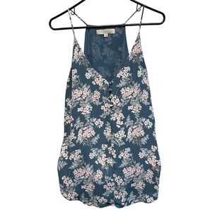 LOFT Womens Blue Floral Print Spaghetti Strap Button Front Tank Top Size M